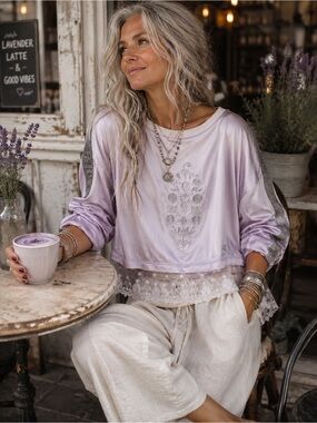 Free People Star Track Layer Top Sz Small • Lavender Satin & Lace 🌿✨💜